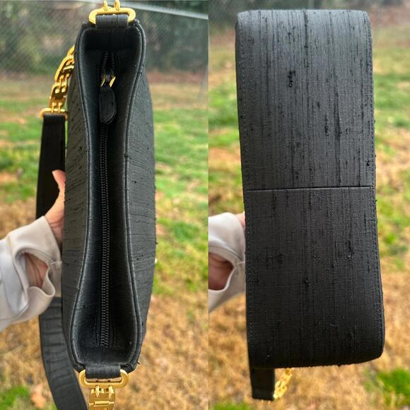 Bally Vintage Black Silk Evening Bag Gold tone Chain 1980s/1990s - Picture 9 of 10